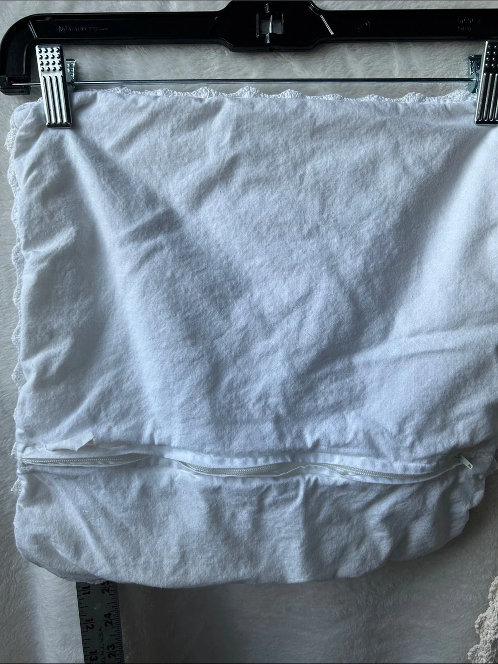 Vintage hand -Embroidered Cream Lace Trim pillow cover shams
